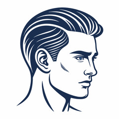Create a bold, vector illustration of a man's head, showcasing detailed hair with strong, thick outlines.  High contrast, clean lines.