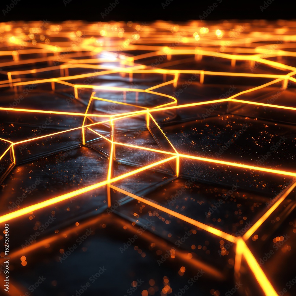 Poster Polygonal pathways glowing within a cyber-grid visualization of interconnected data.