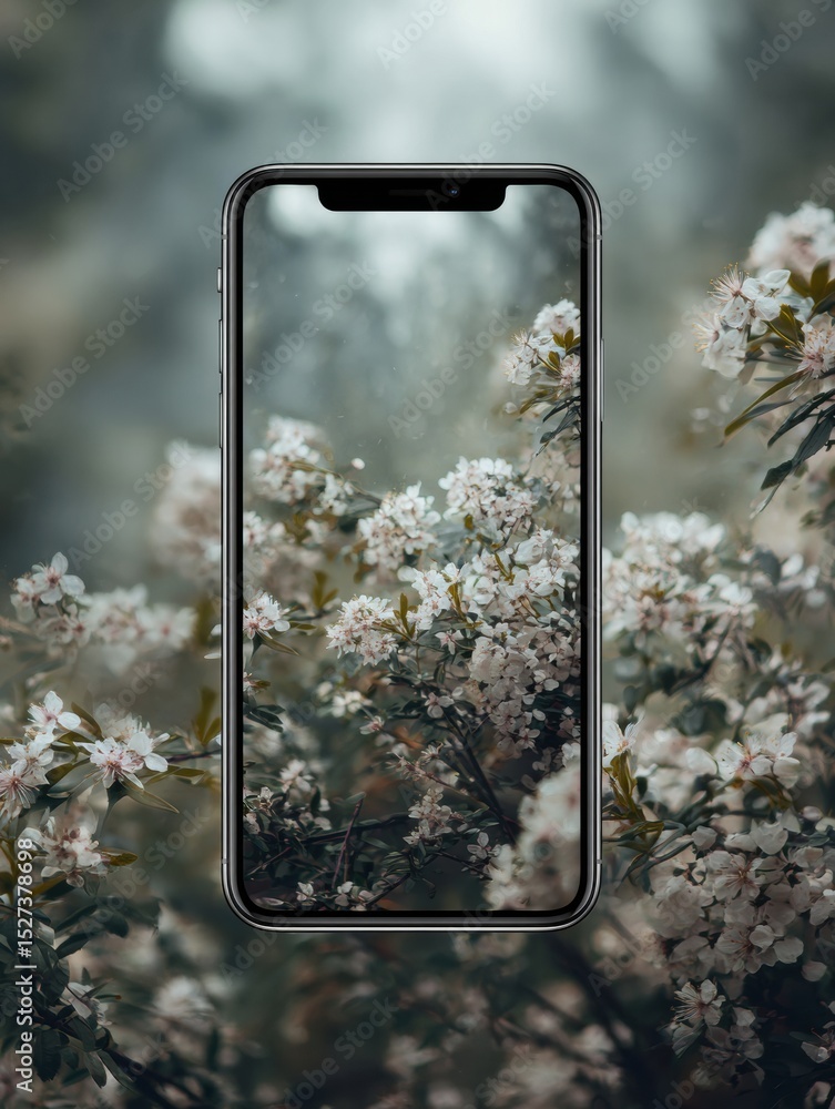 Poster Calm Screensaver Displaying Flower Blooms in Soft Focus While Social App Interface Occupies the Top Third of the Screen