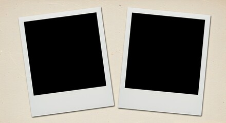 Retro tilted polaroid photo frames on beige background ideal for nostalgic photo layouts and vintage design.