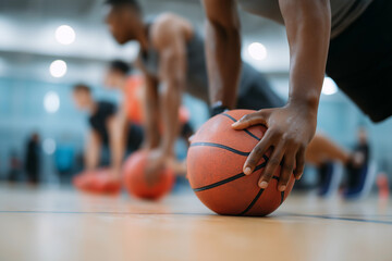 Close up, Physical education class and sport training in high school