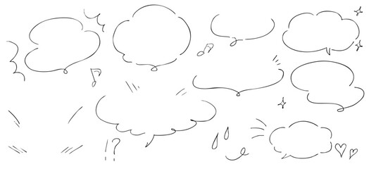 Fototapeta premium かわいい手書きの吹き出しセット もこもこしたフレーム ベクター黒