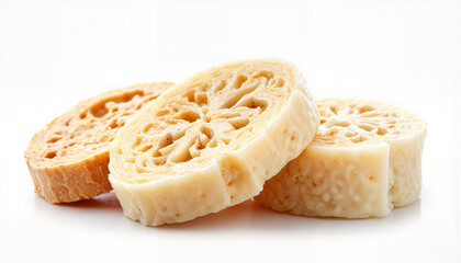 Minimalistic presentation of Ugali on white background, culinary art