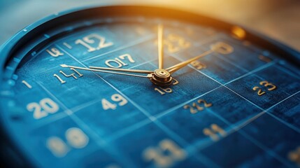 Close-up of a detailed blue clock face