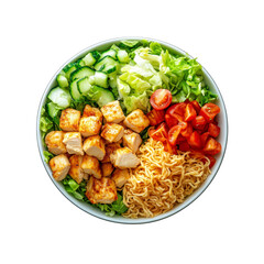 Delicious Chicken and Noodle Salad Bowl with Fresh Vegetables