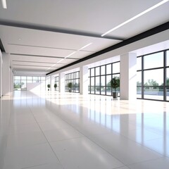 Obraz premium 3D render of an empty modern architectural space with large windows