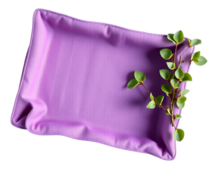 Purple pillow with green leaves