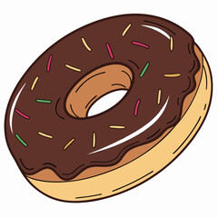 Top View Vector of Chocolate Glazed Donut with Colorful Sprinkles