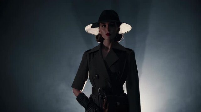 Elegant spy posing in smoky backdrop