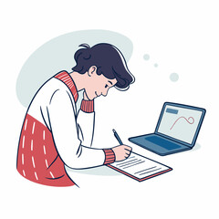 Create a bold vector illustration of a student wearing pajamas, emphasizing strong outlines and solid colors.  Include details like hair and sleepwear.