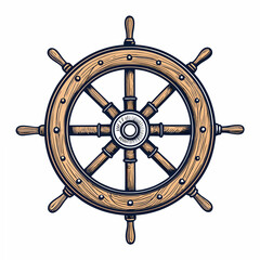 Create a bold, vector illustration of a classic wooden pirate ship with thick black outlines, emphasizing texture and detail.  Include sails and rigging.
