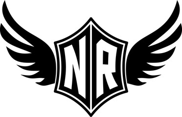 NR logo emblem with winged and shield template