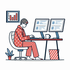 Create a bold vector illustration of a dual-screen computer setup, emphasizing clean lines and a strong stroke weight.  Include keyboard and mouse.