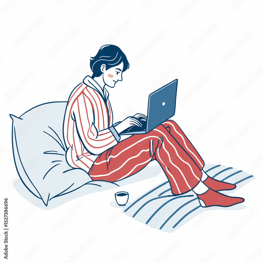 Poster create a bold vector illustration of a freelancer working from home, emphasizing strong lines and vi