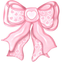 Coquette pink ribbon bow set, Watercolor hand painting soft pastel. 
