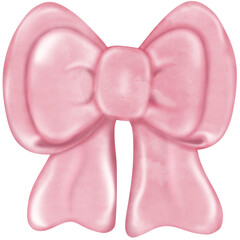 Coquette pink ribbon bow set, Watercolor hand painting soft pastel. 
