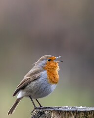  The beautiful European robin bird singing.