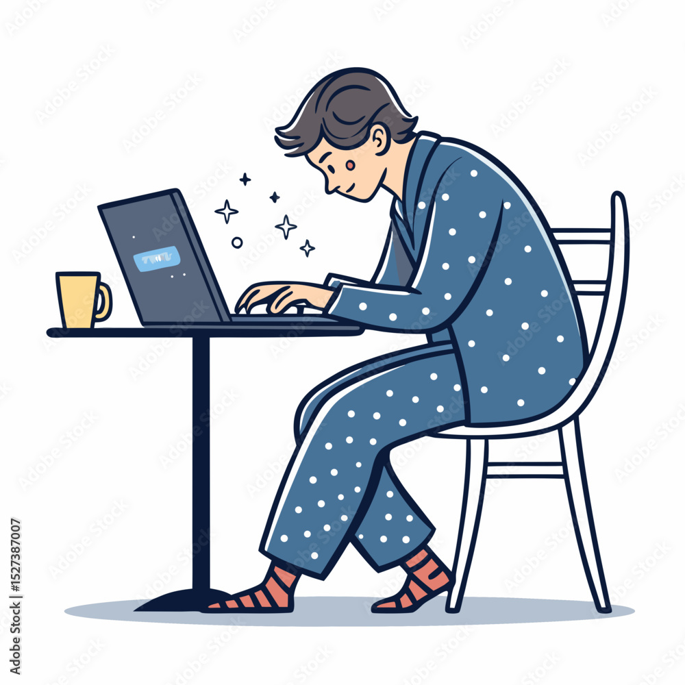 Aufkleber design a bold, vector illustration depicting a late-night coding session; emphasize the intensity an