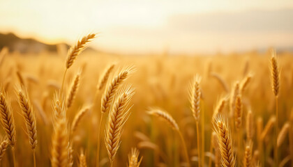 Fototapeta premium Golden Wheat Field at Sunset Captures the Essence of Rural Beauty and Harvest