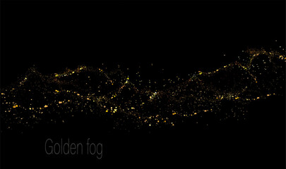 Abstract shiny isolated design element, gold tinsel on black background.