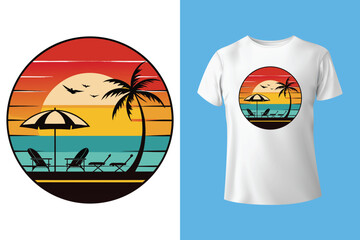 Beach Party T-Shirt Design – Fun and Colorful Summer Vibes with Tropical Drinks and Music