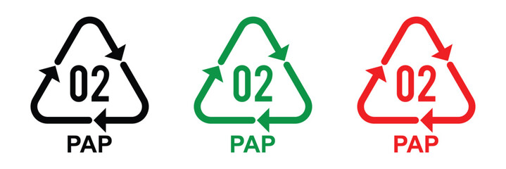 Paper recycling code icon set. pap recycling symbols. plastic, recycle, symbol, code, icon. Paper. Paper recycling codes vector isolated on white background in eps 10.