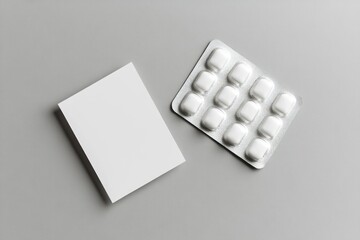 White card, gum blister pack on grey backdrop