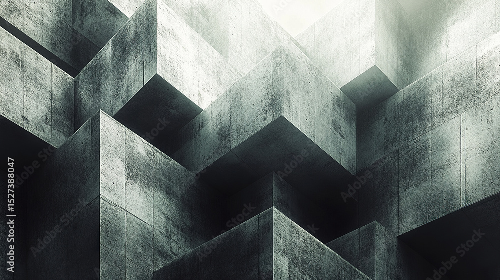 Poster modern architectural design features interlocking concrete forms with varying heights