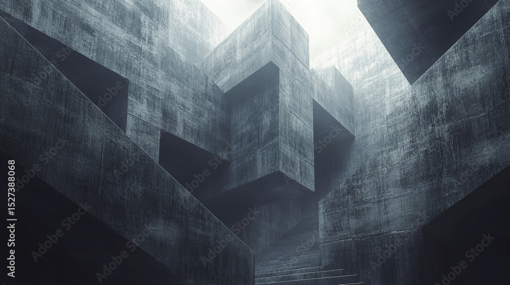 Aufkleber surreal architectural space with interlocking polygonal forms and staggered heights creates