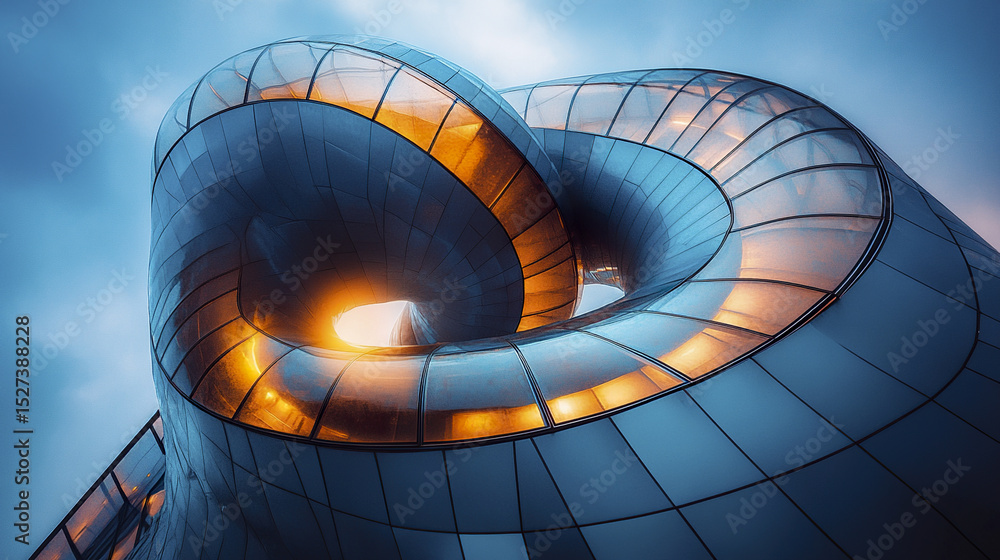 Poster stunning architectural design featuring intersecting glass structures that create spiral effect