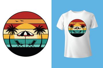 Beach Party T-Shirt Design – Fun and Colorful Summer Vibes with Tropical Drinks and Music