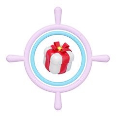 3d Target with gift box isolated. Looking for gift for New Year or birthday concept, 3d render illustration