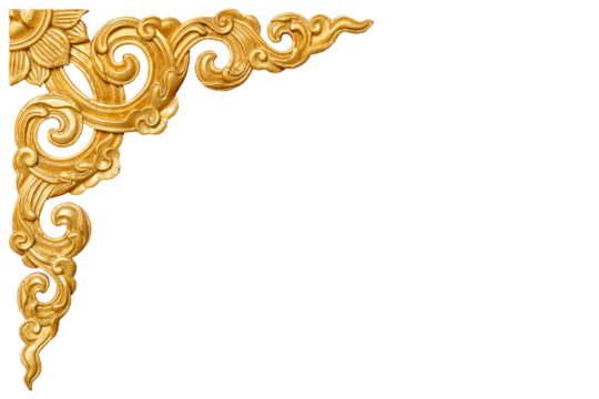 Ornate golden corner decoration with floral and swirling patterns on a black background space