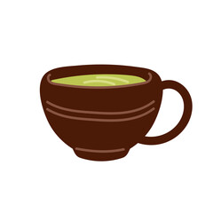 Warm cup of green tea placed on a simple background during morning hours