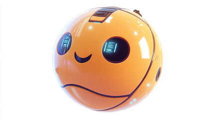 futuristic basket ball with cute face on white background