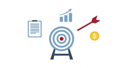 corporate goals and financial objectives animation, mission and values and target animated video, business corporation Clip,Staying on Target footage, Sales and Marketing management