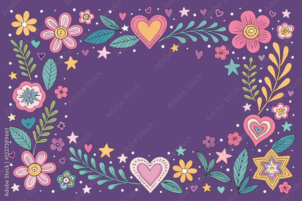 Poster create a cute, doodle-style frame border using bold pastel colors. include whimsical elements and a 