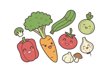 Cartoon Vegetables: Cute Smiling Food Illustrations