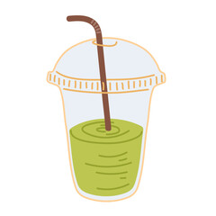 Refreshing green smoothie in a clear cup with a brown straw on a bright background