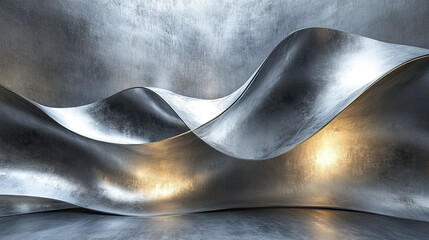 stunning abstract scene featuring smooth, metallic waves that create dynamic visual flow