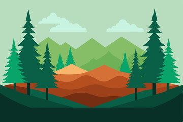 Serene Mountain Landscape Illustrated View of Majestic Peaks and Evergreen Trees