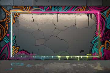 Vivid neon graffiti spray paint border with drips, edgy street art style, abstract design.