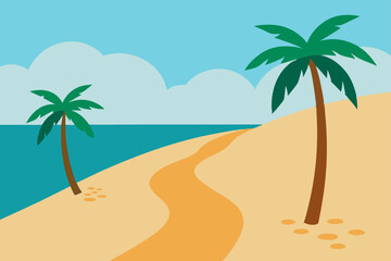 Serene Beach Path Palm Trees, Ocean Breeze, and Sunny Vacation Vibes