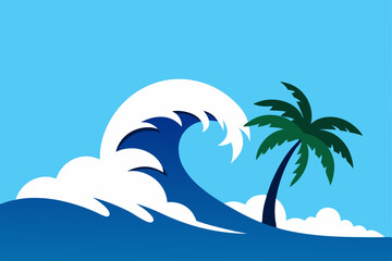 Naklejka premium Ocean Wave Crashing Against Tropical Island Paradise A Vibrant Summer Scene