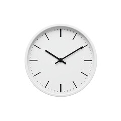 Minimalist wall clock with black hands and markers against a white background, showcasing simplicity