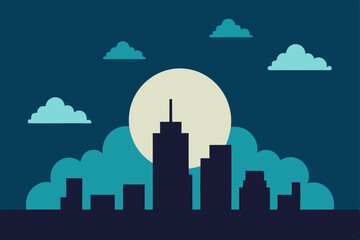 Fototapeta premium Night Cityscape A Minimalist City Skyline Illustration Under the Moon