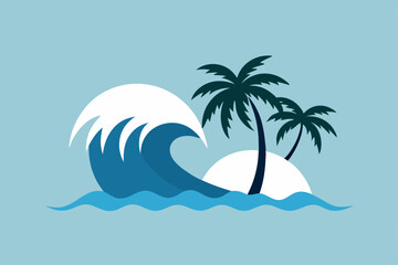 Ocean Waves Crashing on Tropical Island Paradise A Serene Beach Scene Illustration