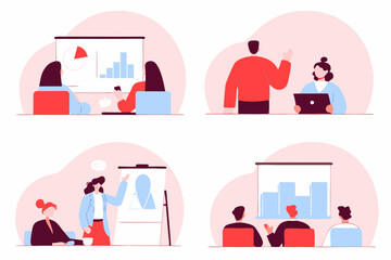 business man and woman with graphic and work result presentation with media social gadget