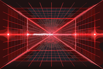 Create a vector graphic of a glowing red laser grid border, emphasizing sharp lines and a futuristic aesthetic.  Include a high level of detail for smooth curves and sharp angles.