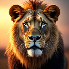 Fototapeta premium Isolated head and face portrait of a majestic wild big cat lion with a striking mane